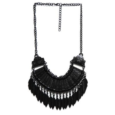 Maxi Colar Turco Preto com Folhas