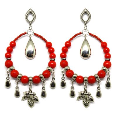 Brincos de Miçangas Vermelho com Prata