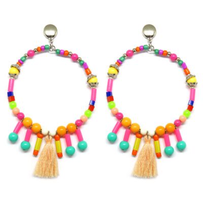 Brincos de Miçangas Tie-dye com Tassel