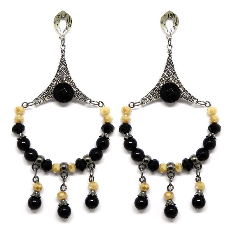 Brincos Pendular com Miçangas Pretas