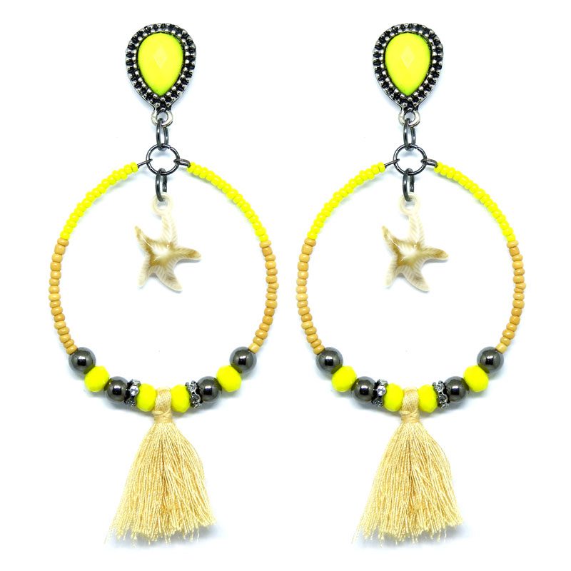 Brincos de Miçangas com Tassel - Palha e Amarelo