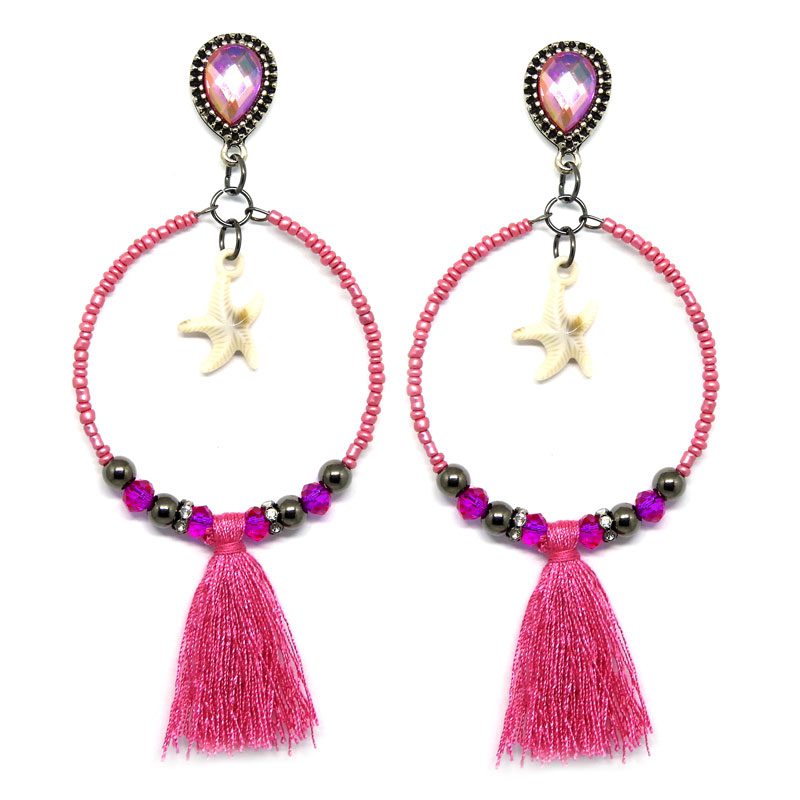 Brincos de Miçangas com Tassel Pink