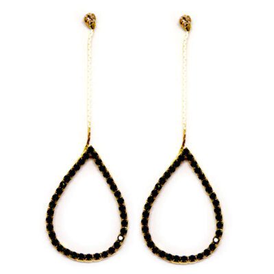 Brinco Dourado Gota com Strass Preto