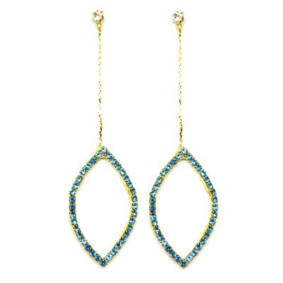 Brinco Dourado Folha com Strass Verde Água