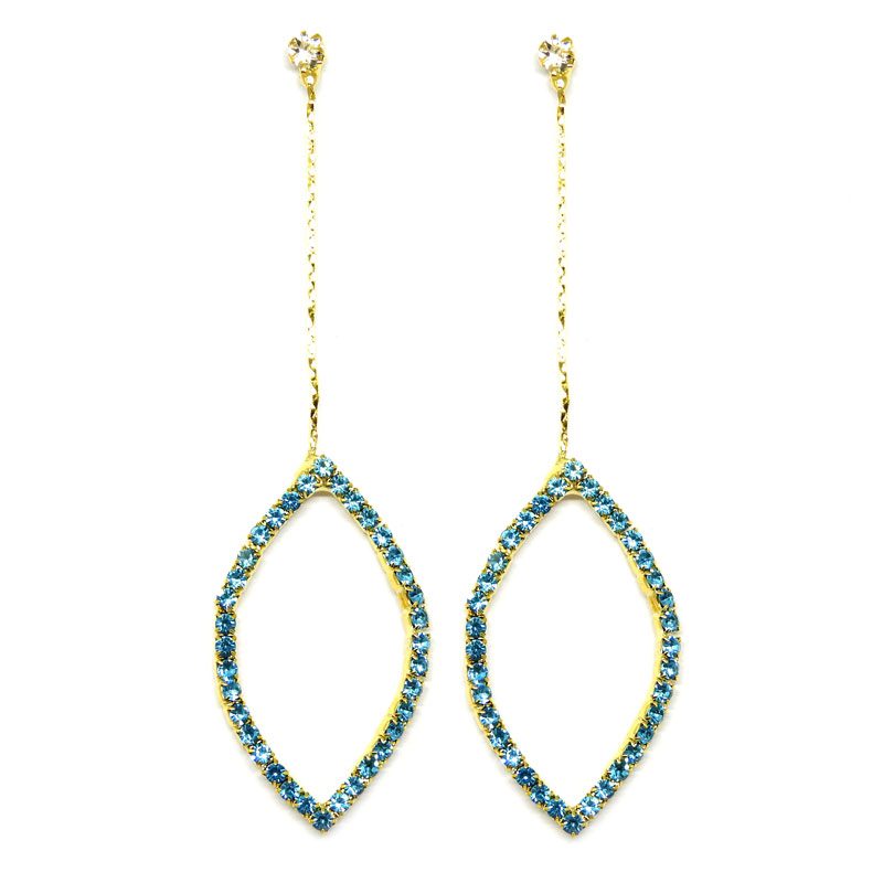 Brinco Dourado Folha com Strass Verde Água