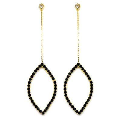 Brinco Dourado Folha com Strass Preto