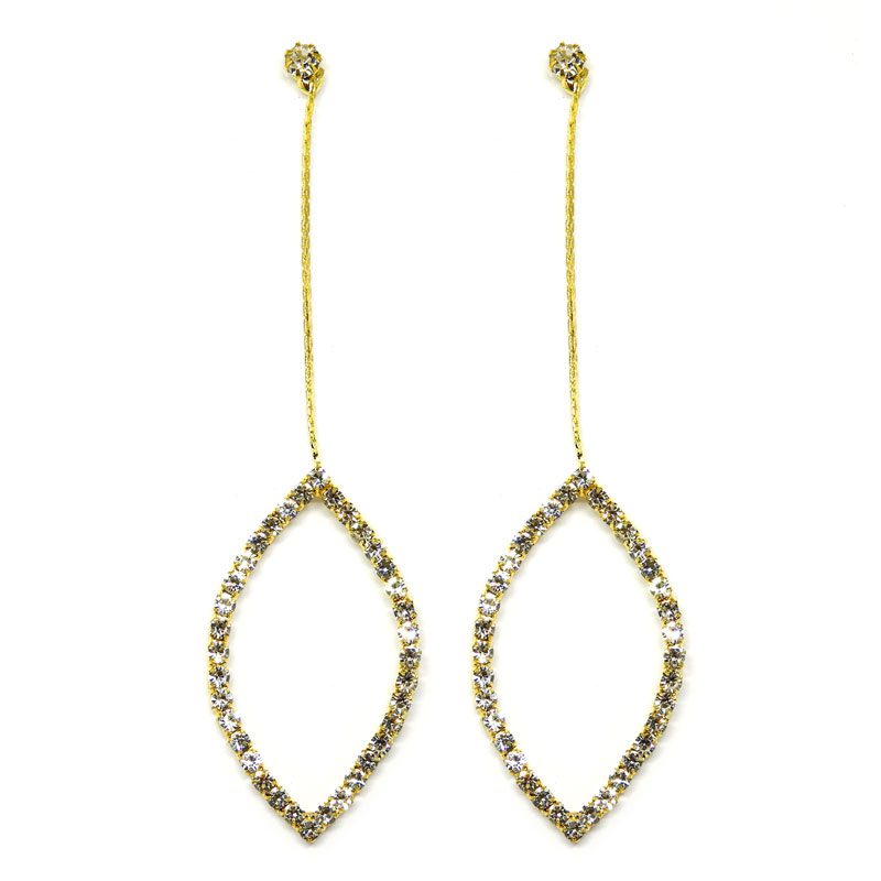 Brinco Dourado Folha com Strass