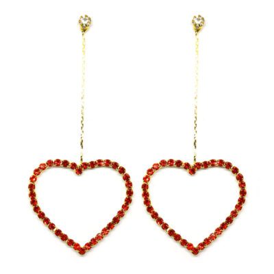 Brinco Dourado Coração com Strass Vermelho