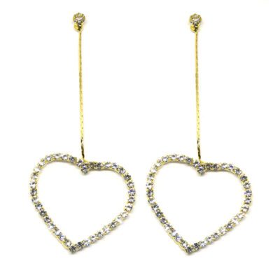 Brinco Dourado Coração com Strass