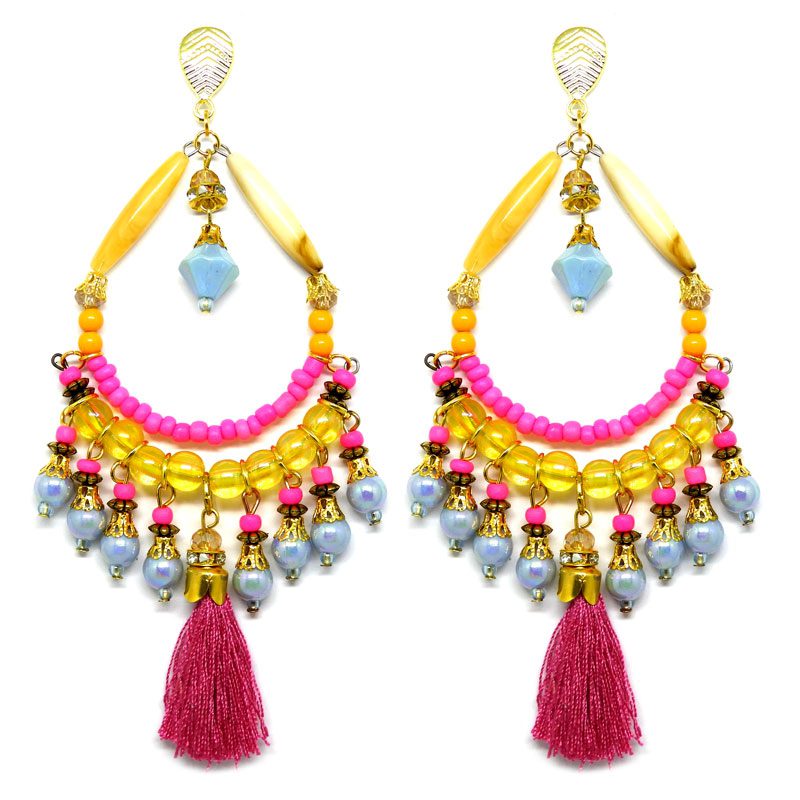 Brincos Tie-dye de Miçangas com Tassel