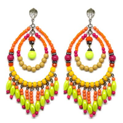 Brincos de Miçangas Com Amarelo Neon