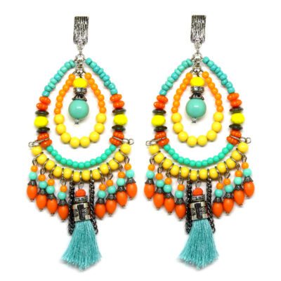 Brincos de Miçangas com Tassel Verde