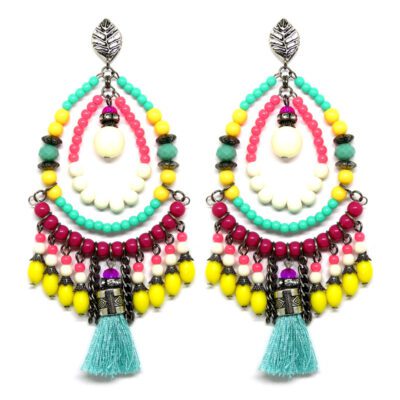 Brincos de Miçangas com Tassel Colorido