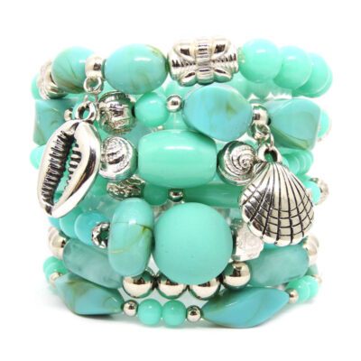 Kit de Pulseiras Azul Turquesa Com Búzios