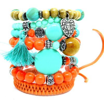 Kit de Pulseiras Verde e Laranja