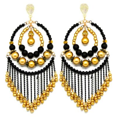Brincos de Miçangas Dourado e Preto