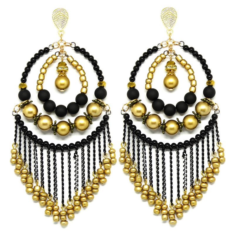Home Brincos de Miçangas Dourado e Preto