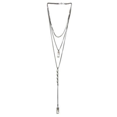 Choker com Strass Triplo Grafite com Pedra Cristal