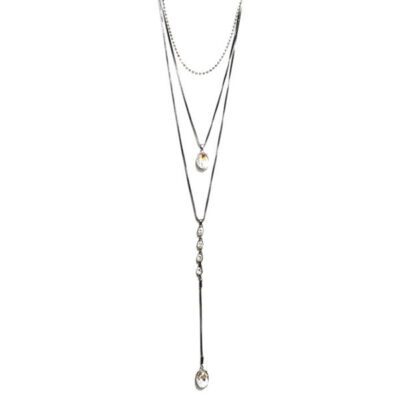 Choker com Strass Triplo com Pedra Cristal