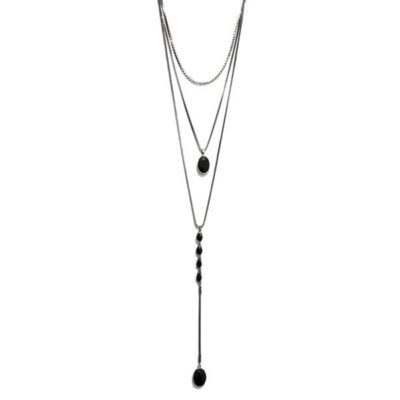Choker com Strass Triplo com Pedra Preta