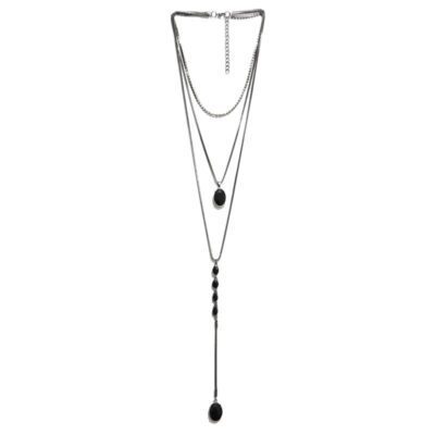 Choker com Strass Triplo com Pedra Preta
