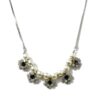 Colar Floral Prata com Strass Esverdeado