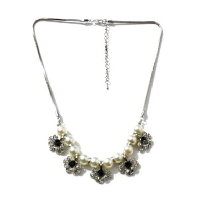 Colar Floral Prata com Strass Esverdeado