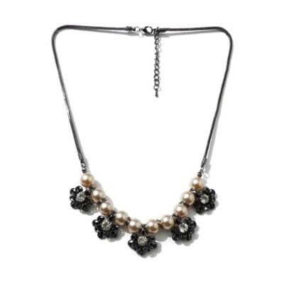 Colar Floral Grafite com Strass