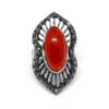 Anel Boho Oval Prata Velha com Vermelho