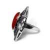 Anel Boho Oval Prata Velha com Vermelho