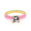 Anel Solitário Esmaltado Rosa e Dourado