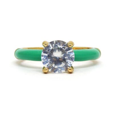 Anel Solitário Esmaltado Verde e Dourado